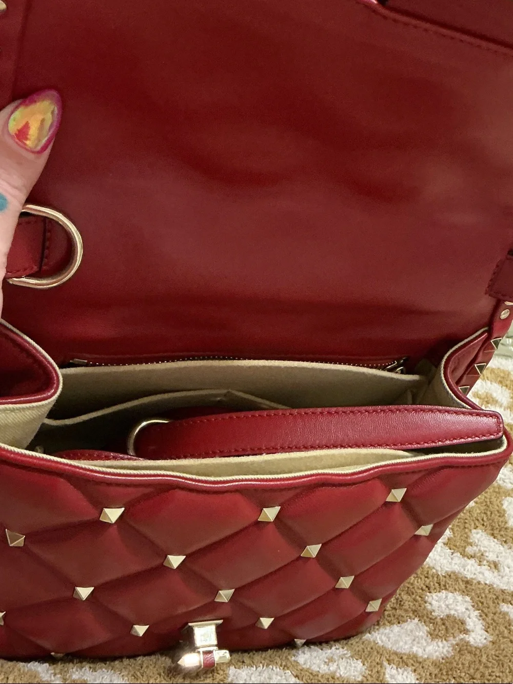 Valentino Red Quilted Rockstud Top-Handle Shoulder Bag